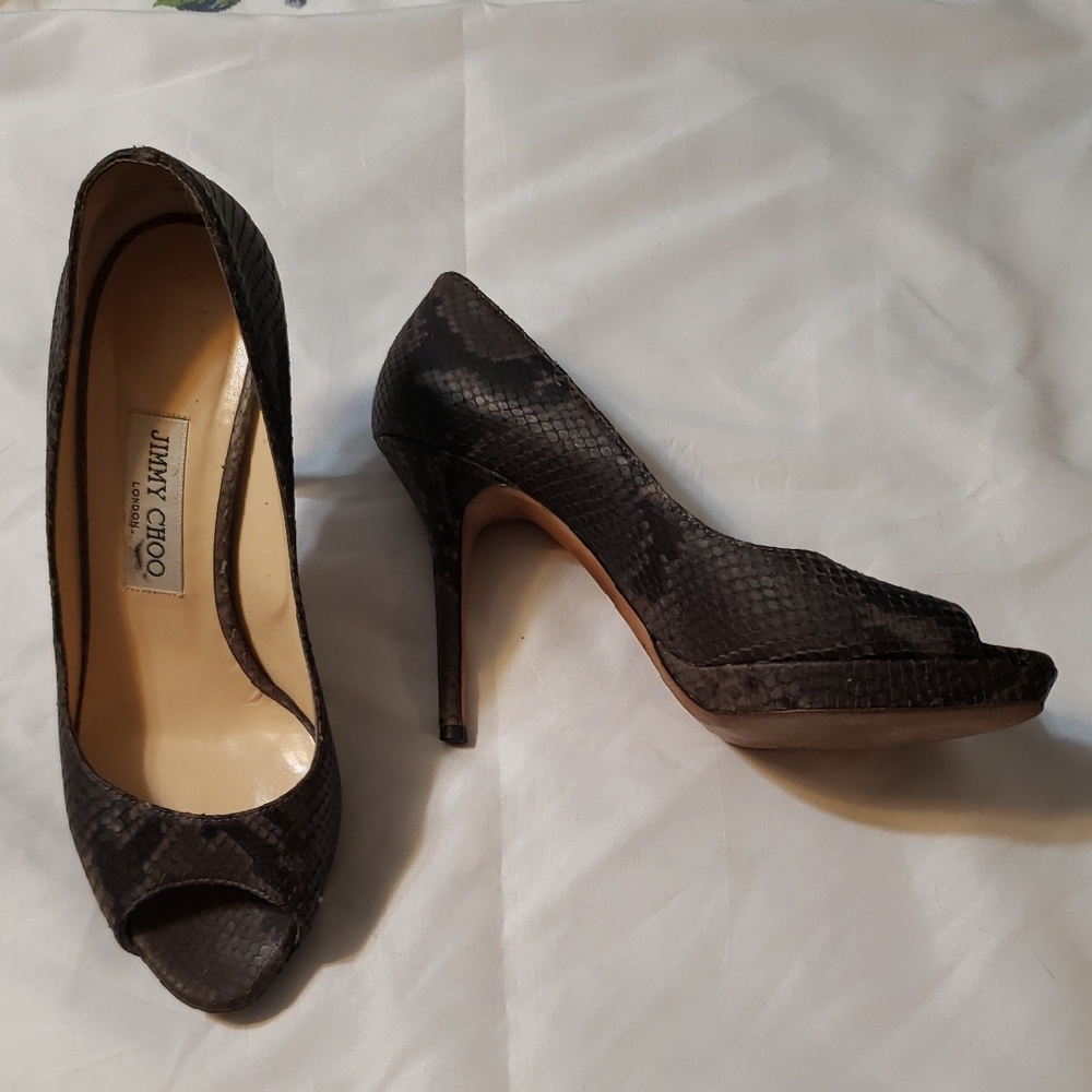 Jimmy Choo Snakeskin Peeptoe Stiletto Heels 39